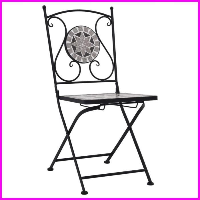 Chaise de jardin - ASHATA - Mosaïque - 2 pcs - Fer laqué - Gris - Extérieur