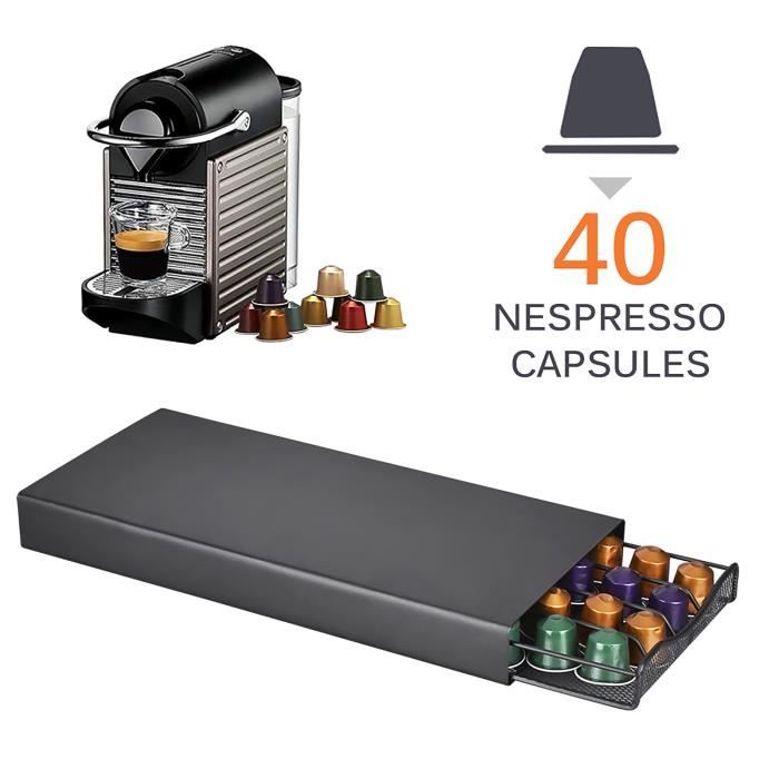 Distributeur Capsules Café 54 Emplacements – Tiroir Coulissant Métal Noir Avec Plateau Antidérapant, Support Machine