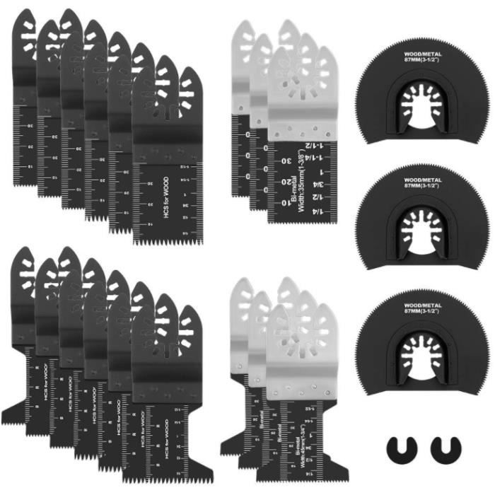 23 pcs Accessoires d'outils Oscillants Multifonctions Lame de scie universelle pour Couper les coins de Bois/Métal - 2 adaptateurs