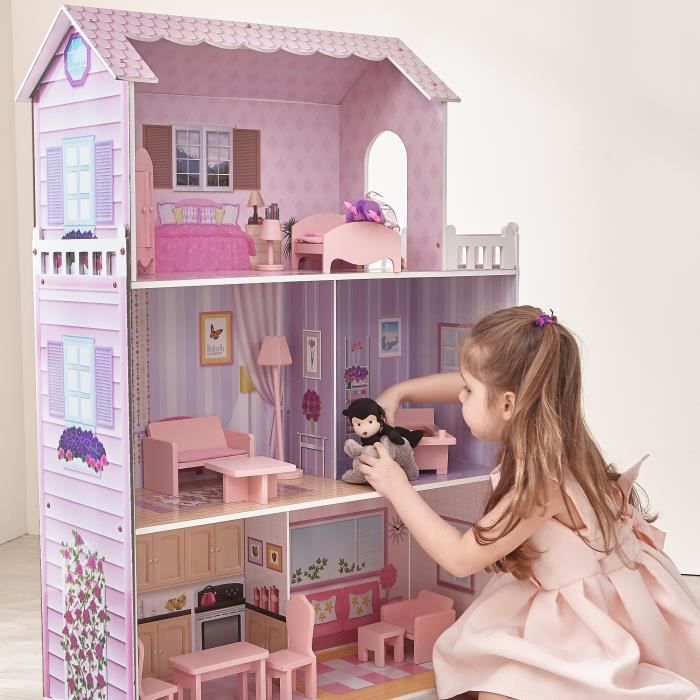 Maison de poupée en bois Rose - Olivia's Little World Dreamland Tiffany KYD-10922A - 13 accessoires - Enfant