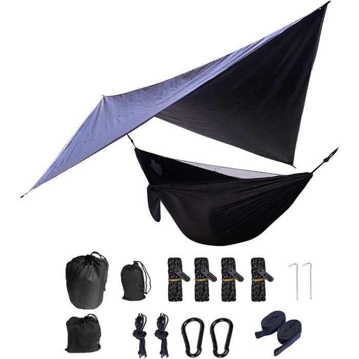 Hamac de camping avec filet, hamac de voyage léger avec sangles d'arbre et mousquetons solides en forme de D, hamac en nylon de parachute pour l'extérieur, la randonnée, la plage, le jardin, le patio