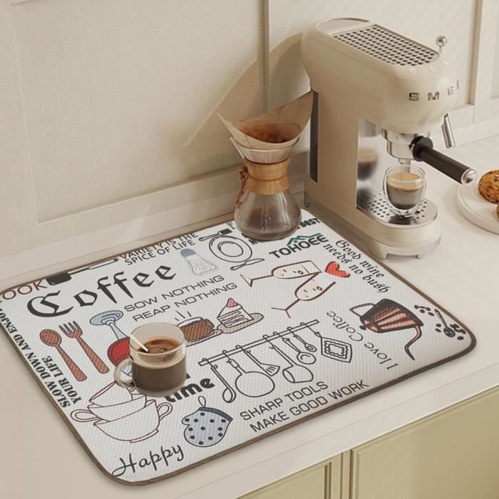 Tapis égouttoir Vaisselle 60x40 Cm - Absorbant Effet Marbre - Antidérapant Pour évier Ou Machine à Café