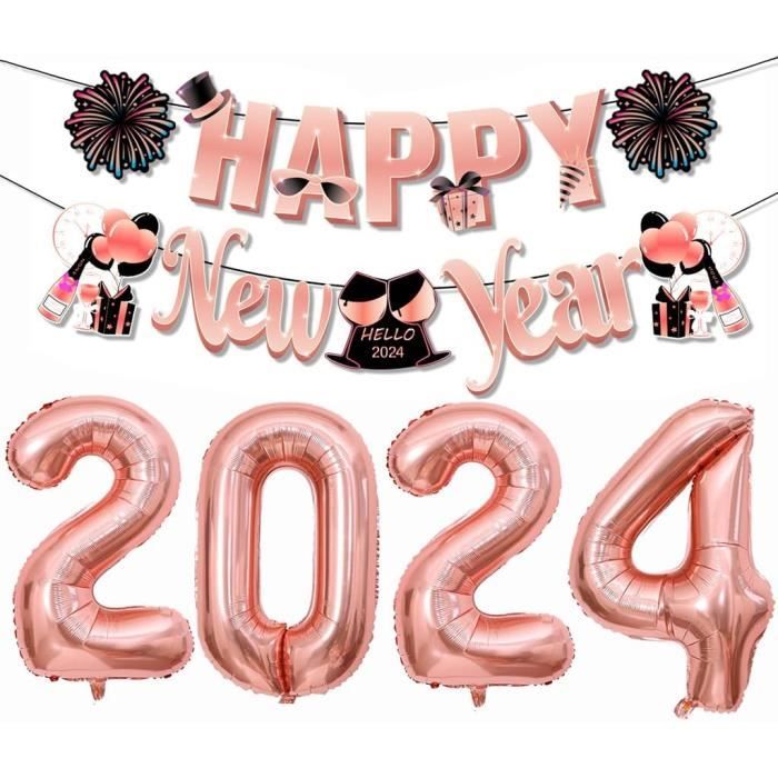 Decoration Nouvel An 2024, Ballons 2024 Or Rose Happy New Year Décoration,  Doré Deco Fete Nouvelle Année 2024, Gonflable Hél[u9126] - Cdiscount Maison