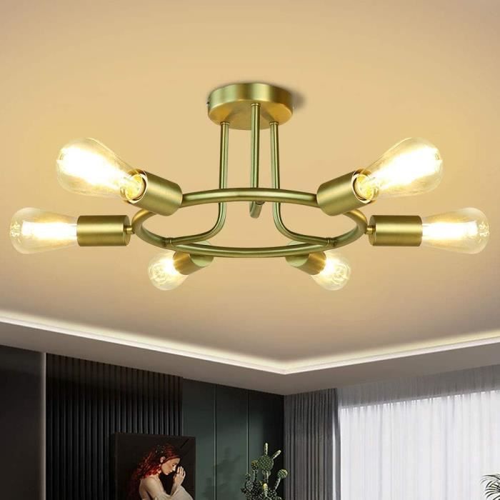 Lustre-Plafond Lampe Or 6 Lumières Mid-Century Pendentif E27 6X60W Led ...