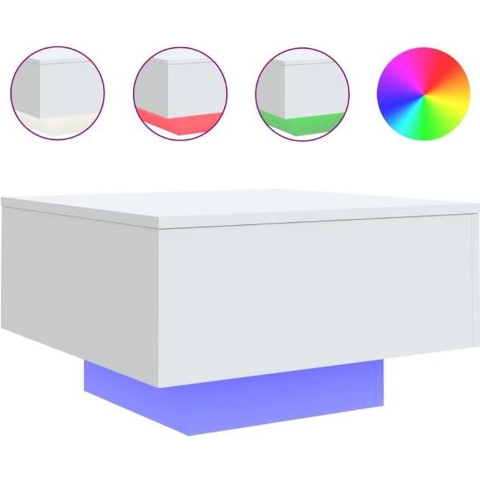 Table basse LED blanc 55x55x31 cm - Meuble de salon - Contemporain - Design