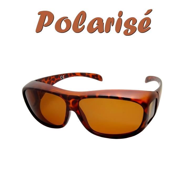 LUNETTES SOLEIL MARRON POLARISE AU DESSUS DES LUNETTES DE VUE MONTURE EPAISSE
