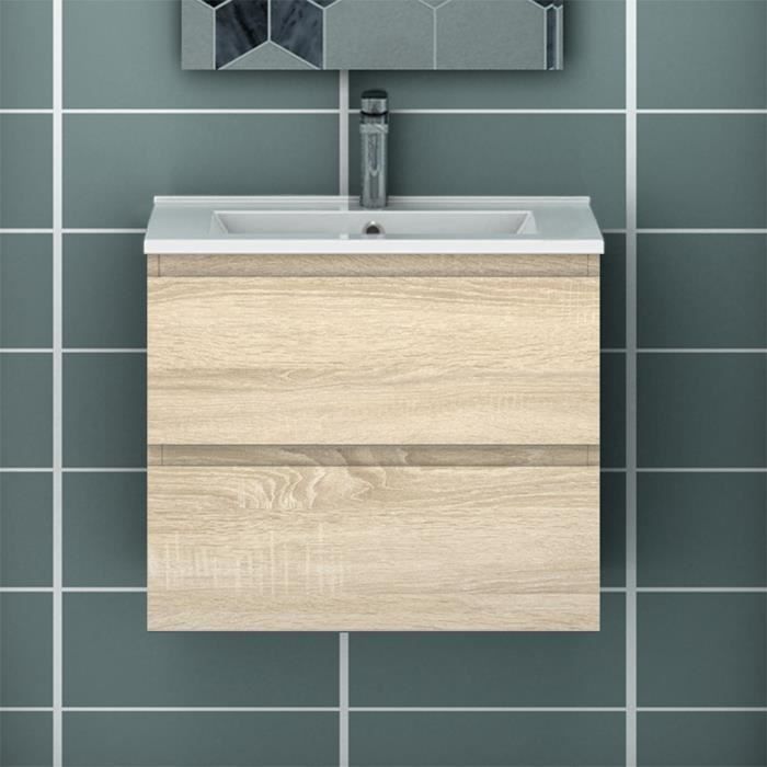 Meuble De Salle De Bain Vasque Meuble Sous Vasque Sans Poignees Bois Clair 60cm Cdiscount Maison