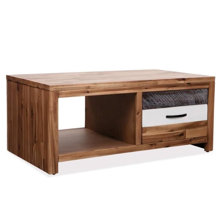 Table basse Scandinave - Bonne Vie - Bois dacacia massif - Avec tiroir et étagère