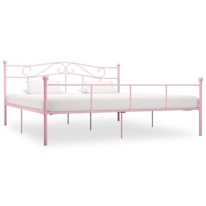 Tidyard Cadre de lit Double Lit Adulte pour Chambre Rose Métal 180 x 200 cm