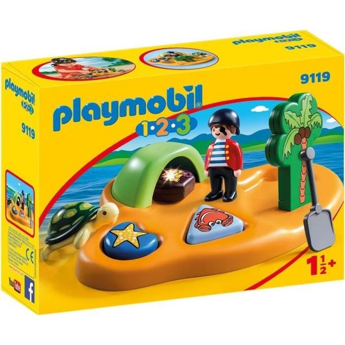 PLAYMOBIL 9119 - PLAYMOBIL 1.2.3 - Île de Pirate pour enfants de 18 mois et plus