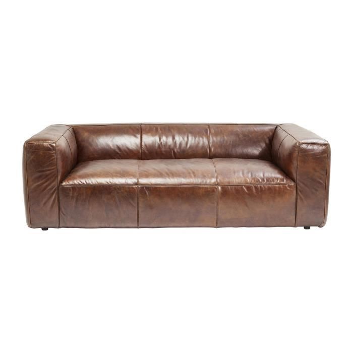 canapé en cuir cubetto 220 cm - kare - fixe - marron - moelleux - 3 places