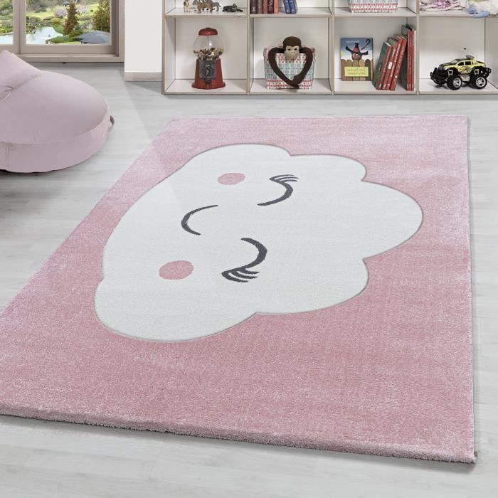 Tapis Enfants Nuage Tapis A Poils Courts Pour Chambre Bebe D Enfant Rose Blanc Rose 80x150 Cm Cdiscount Maison