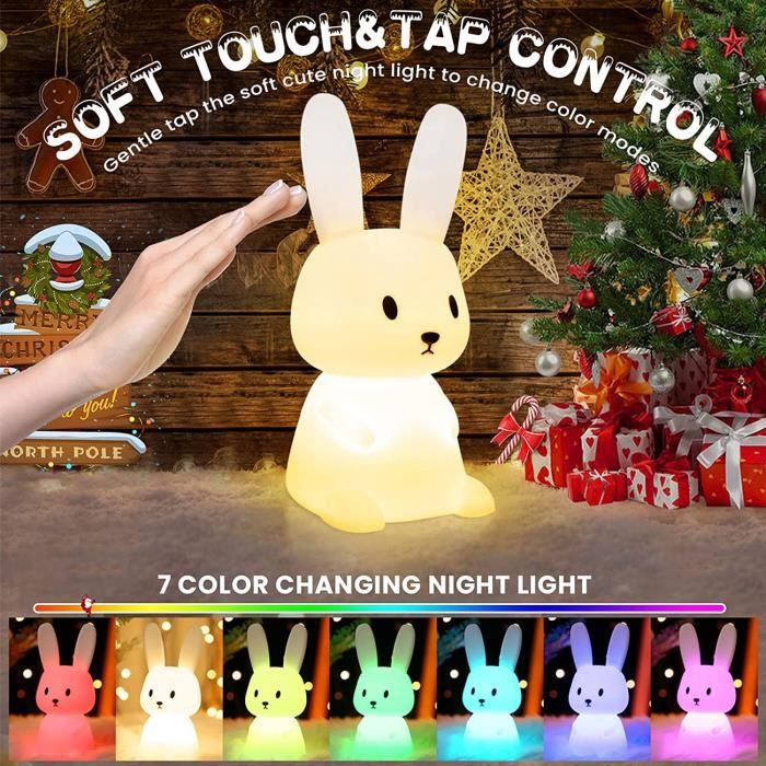 Lapin Veilleuse Bebe Tactile 7 Couleurs | Veilleuse Enfant Deco Lampe Pour Décoration Noël Chambre Enfant Cadeau D'anniversaire