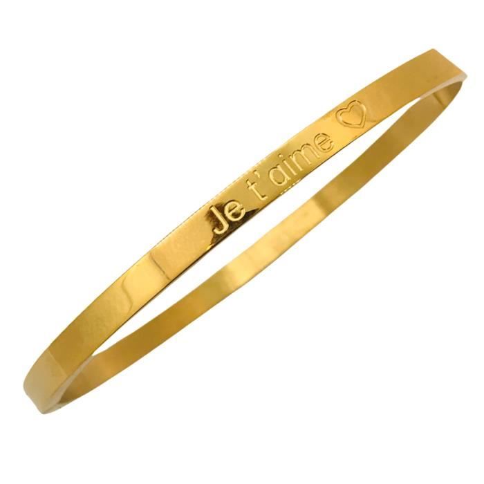 Bracelet Manchette Doré Pour Femme En Acier Inoxydable - Jonc Rigide + Cadeau, Neuf Sans Emballage