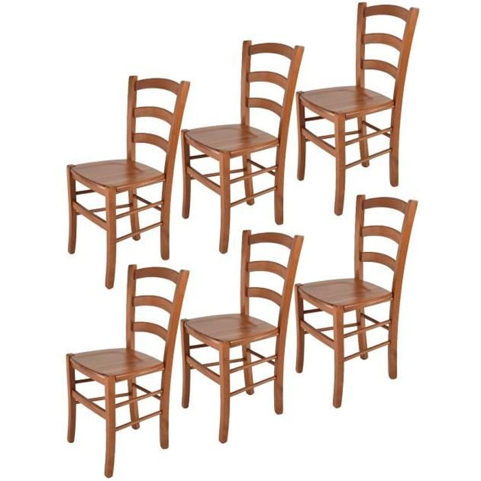 Tommychairs - Set 6 chaises cuisine VENICE robuste structure en bois de hêtre peindré en couleur cerisier et assise en bois