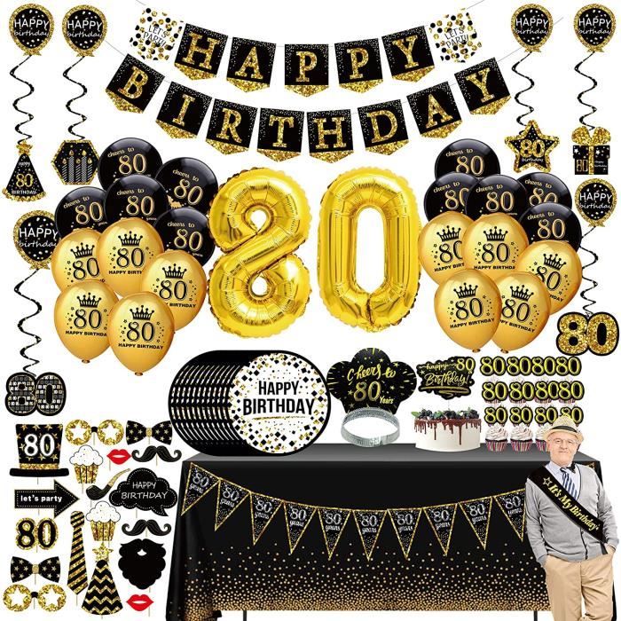 80 Ans Femme Homme Decoration Fete Anniversaire 76 Pack Bannieres Black Goldballonsnappescupcakecouronneaccessoires Photoec 369 Cdiscount Maison