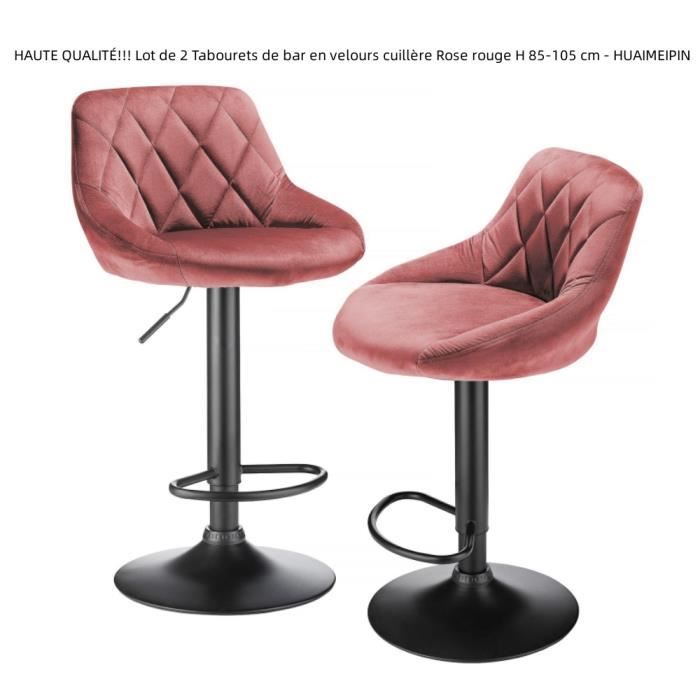 HAUTE QUALITÉ!!! Lot de 2 Tabourets de bar en velours cuillère Rose rouge 38 x 37 x 85-105 cm - HUAIMEIPIN