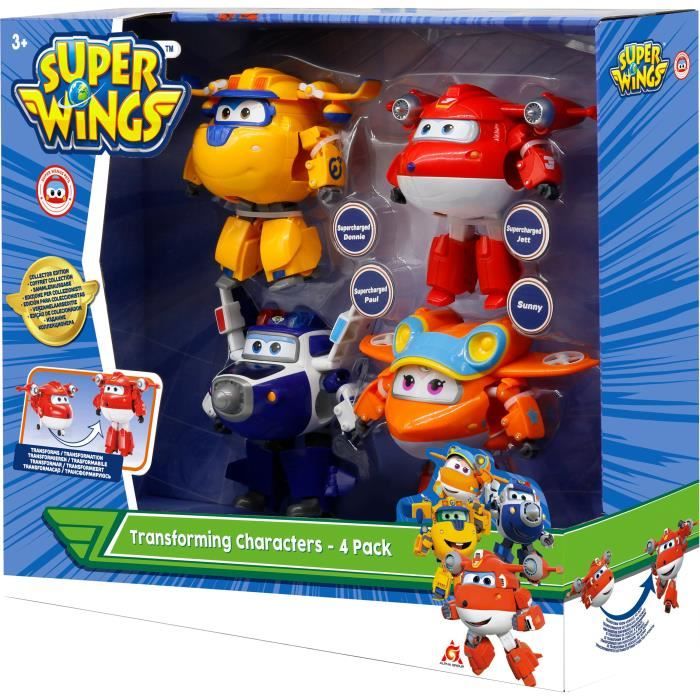 Coffret de 4 figurines Transforming Super Wings AULDEY - Jett Paul Donnie et Sunny - Jouet 3 ans+