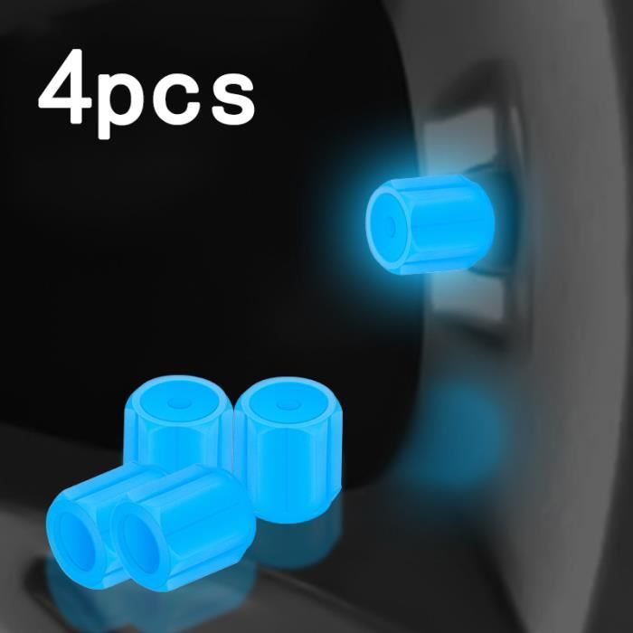 4 Bouchons De Valve Pneu Luminescents - Universels (voiture, Moto, Vélo) - Matière ABS - Brillent Dans Le Noir - Protection Contre Poussière Et Eau - Faciles à Visser