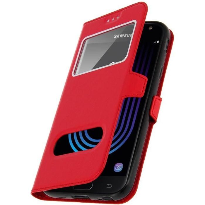 Housse Samsung Galaxy J3 2017 Etui Double Fenetre Coque Silicone Gel rouge Cdiscount Telephonie
