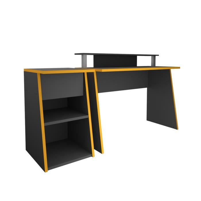 Bureau d'angle moderne blanc laqué brillant/ardoise Sévina