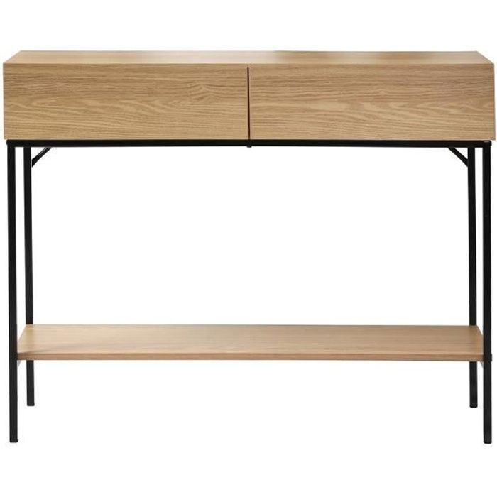 Console 2 Tiroirs 1 Tablette Aspect Chêne - L100cm - 100 cm X 35 cm X 81 cm - Casâme Bois Clair