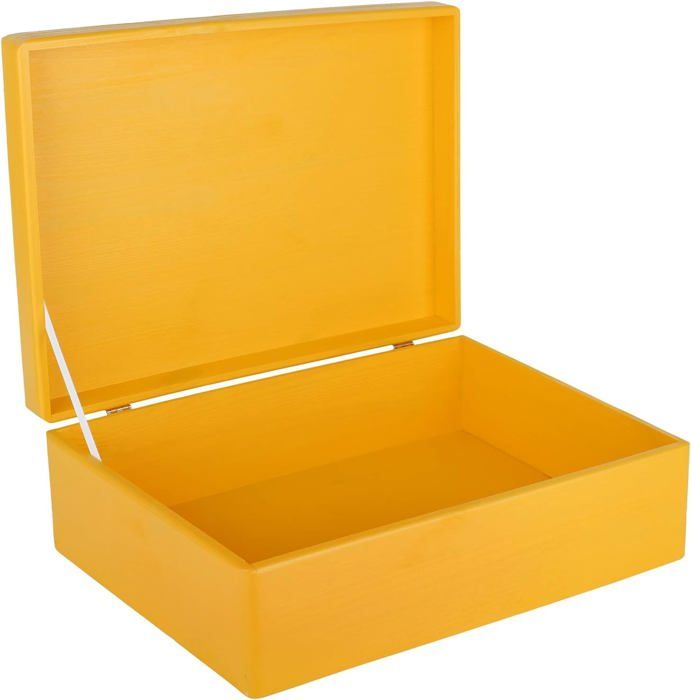 creative deco boite rangement en bois jaune - 40 x 30 x 14 cm (+/- 1 cm) - avec couvercle - boite en bois - boîte caisse malle coffr