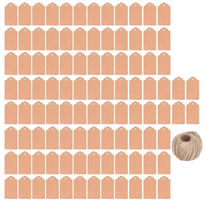 Lot de 120 étiquettes cadeaux de Noël en papier kraft marron avec ficelle de jute de 10 m pour emballage cadeau de Noël