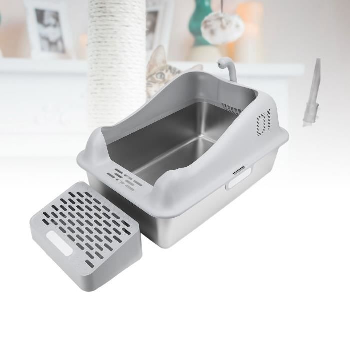 Comparer les prix de Bac à litière pour chat - Fafeicy - Acier inoxydable - Grand - 600x400x300mm - Anti-fuite