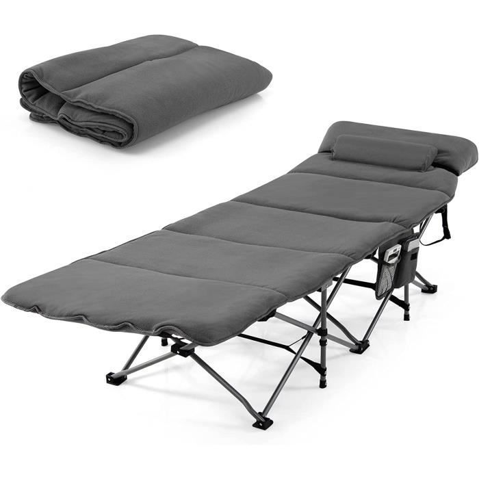 Lit De Camp Pliant 1 Personne Avec Matelas - Charge 200 Kg, 4 Positions, Pour Jardin, Camping, Voyage