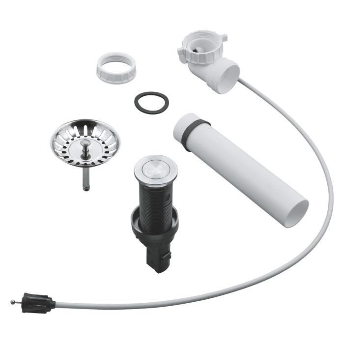 Vidage pour évier GROHE - Bouton poussoir rond - Vidage gain de place - Panier filtre - Blanc