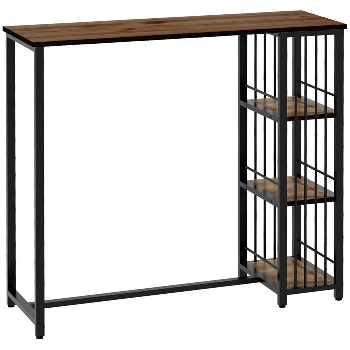 Table de bar - HOMCOM - table haute cuisine mange-debout avec étagères rangement - acier - 120x40x105cm - noir marron