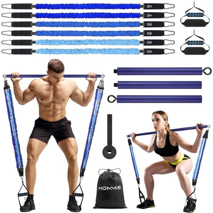 Kit Barre Pilates M MOACC - 6 Bandes Élastiques Musculation Jusqu'à 200LBS - Fitness, Yoga, Squat à Domicile