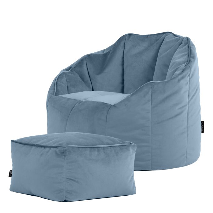 Pouf De Rangement Matelassé MG Design 45x120cm - Velours Doux Bleu Clair Avec Repose-pieds Intégré