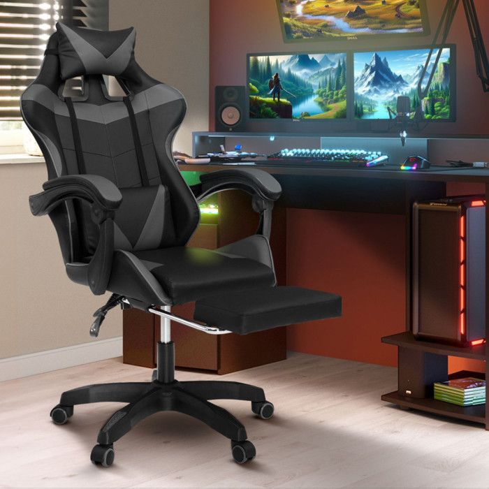 IDMARKET Fauteuil de gaming ALEX réglable avec repose pied coussin de tête et coussin lombaire et
