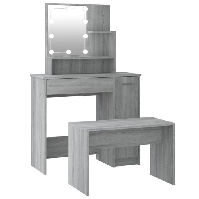 KEENSO Ensemble de coiffeuse avec LED Sonoma gris Bois dingénierie AB3114121 111607