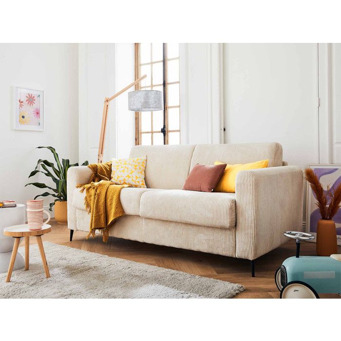 Owen - canapé lit 3 places convertible express couchage quotidien 140 cm matelas 12 cm en velours côtelé - Beige Owen - canapé lit 3 places convertible express couchage quotidien 140 cm matelas 12 cm en velours côtelé - Beige
