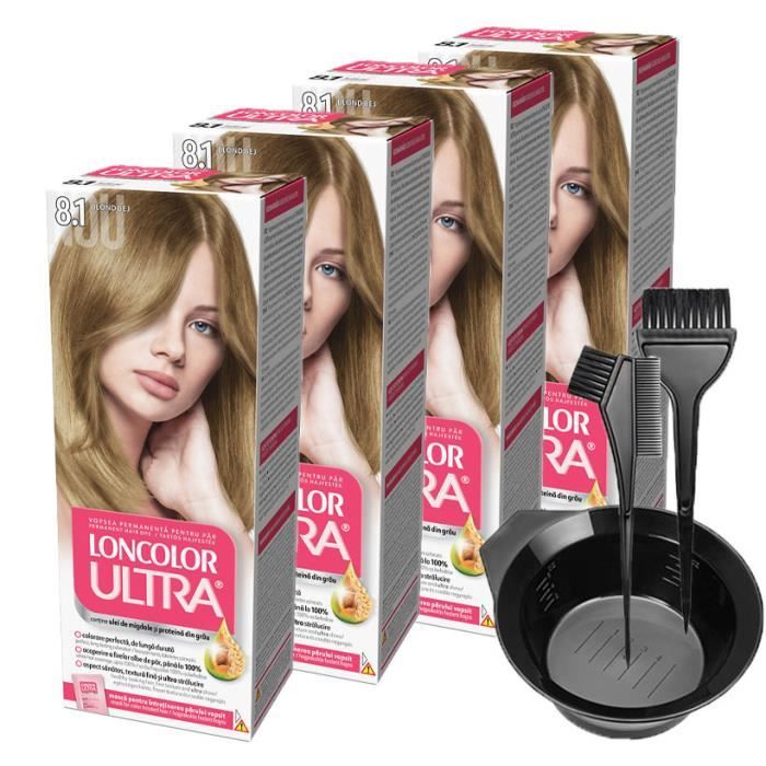 4 x Blond Beige 8.1 Teinture Capillaire Permanente Loncolor Ultra Lot de 4  + Set Outil Coiffure Coloration - Cdiscount Au quotidien