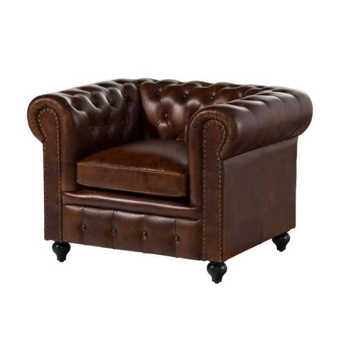 Fauteuil en cuir véritable marron CHESTERFIELD N° 102 Fauteuil en cuir véritable marron CHESTERFIELD N° 102