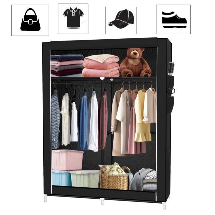 Armoire de Rangement MENGDA - Chambre - Penderie Tissu - Noir - 2 portes