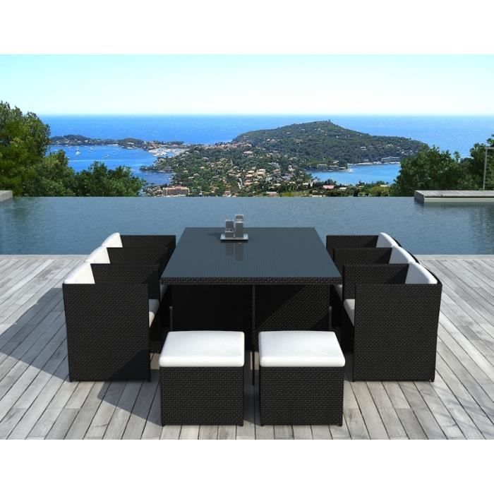 Ensemble De Jardin 10 Places Table Fauteuils Poufs En Resine
