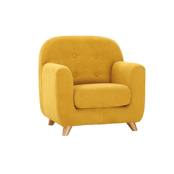Miliboo - Fauteuil enfant scandinave en tissu effet velours jaune moutarde et bois clair NORKID