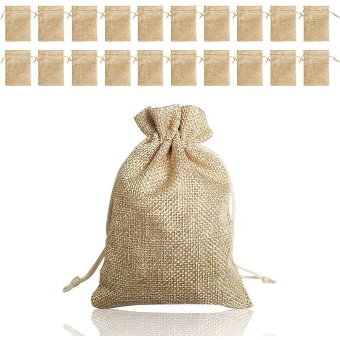 20 Pcs Sachets en Jute Pochettes Sachets en Lin Sac Cadeau