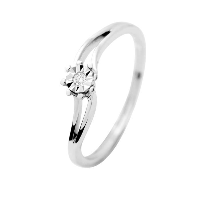 Diamond Lane - Bague Solitaire Joaillerie Prestige - Diamants 0,15 Cts - Or Blanc