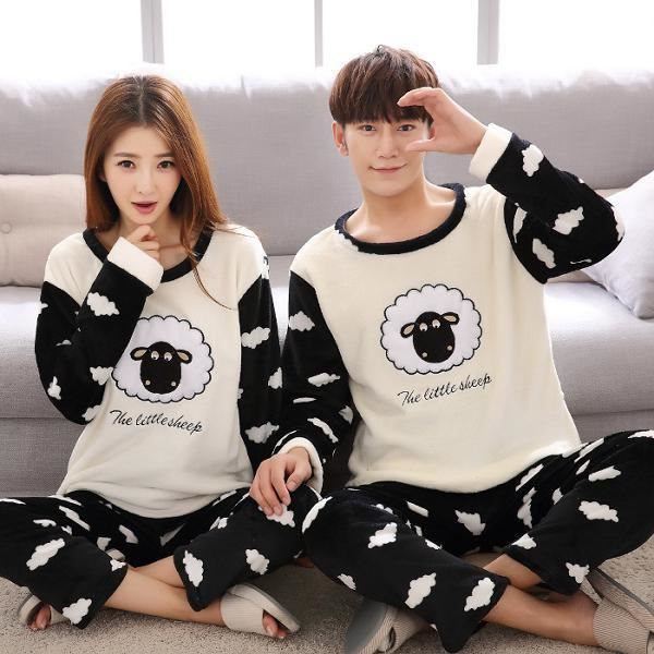 Pyjamas en flanelle femme Couple Pyjamas femmes hommes flanelle polaire chaud automne hiver Pijamas femmes vetements de nuit Pyjama 18 Cdiscount Pret a Porter