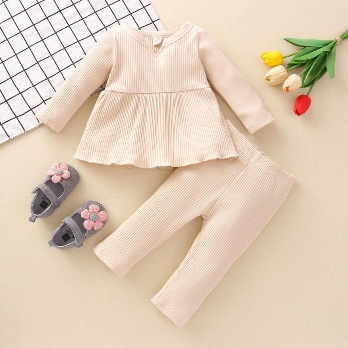FEOYA Ensemble Vêtements Été Bébé Fille 2 Pièces - Tricot Volants Haut Et Pantalon Court