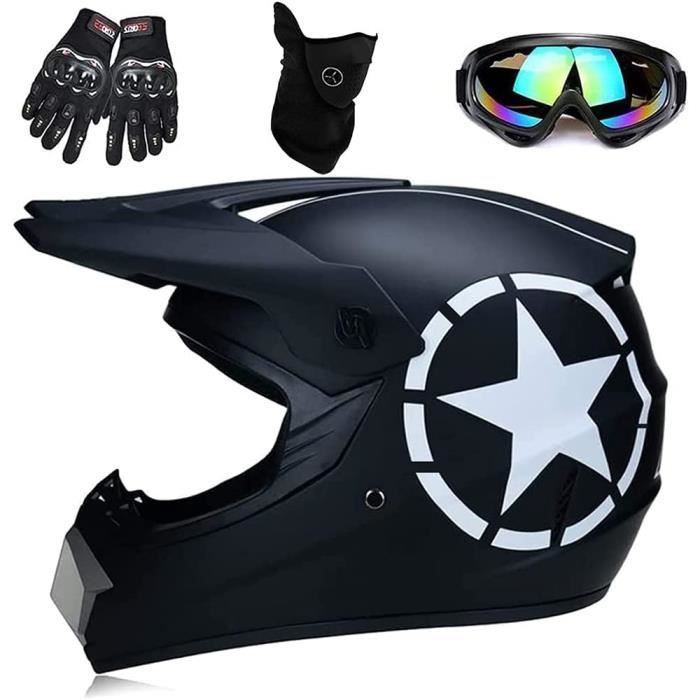 Casque Intégral VTT/moto Cross Enfant - Avec Lunettes, Masque, Gants - Taille S à XL (8-14 Ans) - Certifié DOT - Protection Complète