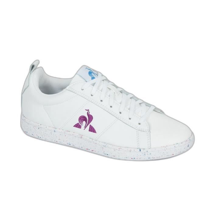 Baskets femme Le Coq Sportif Courtclassic Sport - blanc - 36 - Cuir - Lacets plats - Semelle en caoutchouc