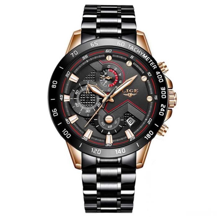 Mode hommes montre LIGE Top marque horloge analogique en acier inoxydable etanche montre de sport lumineuse hommes montres d affaire Achat vente montre Homme Acier Cdiscount