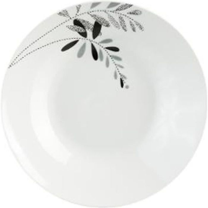 6 Assiettes Creuses Porcelaine Blanc 20,3cm - Bols à Pâtes 760ml - Micro-ondes/Lave-vaisselle - Design Spirale